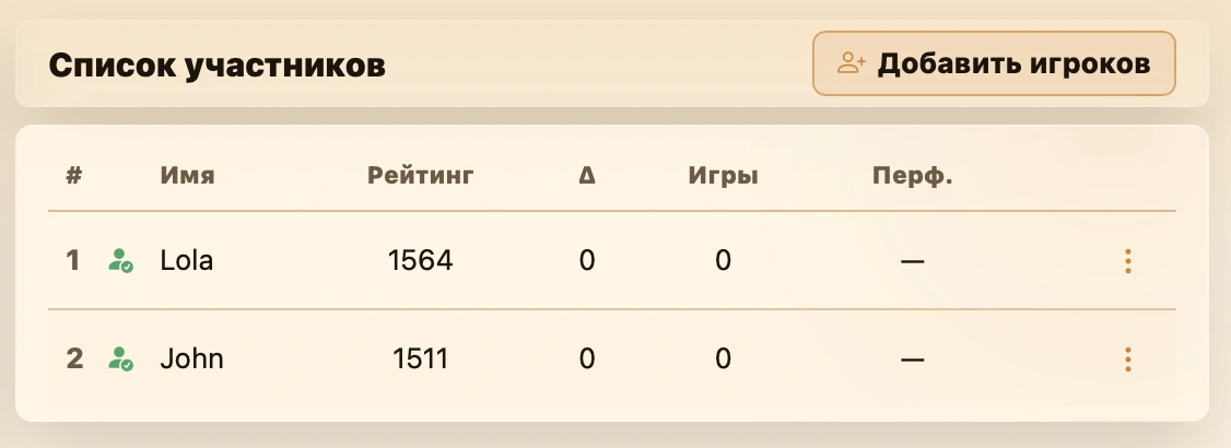 Add players beside an existing participant list